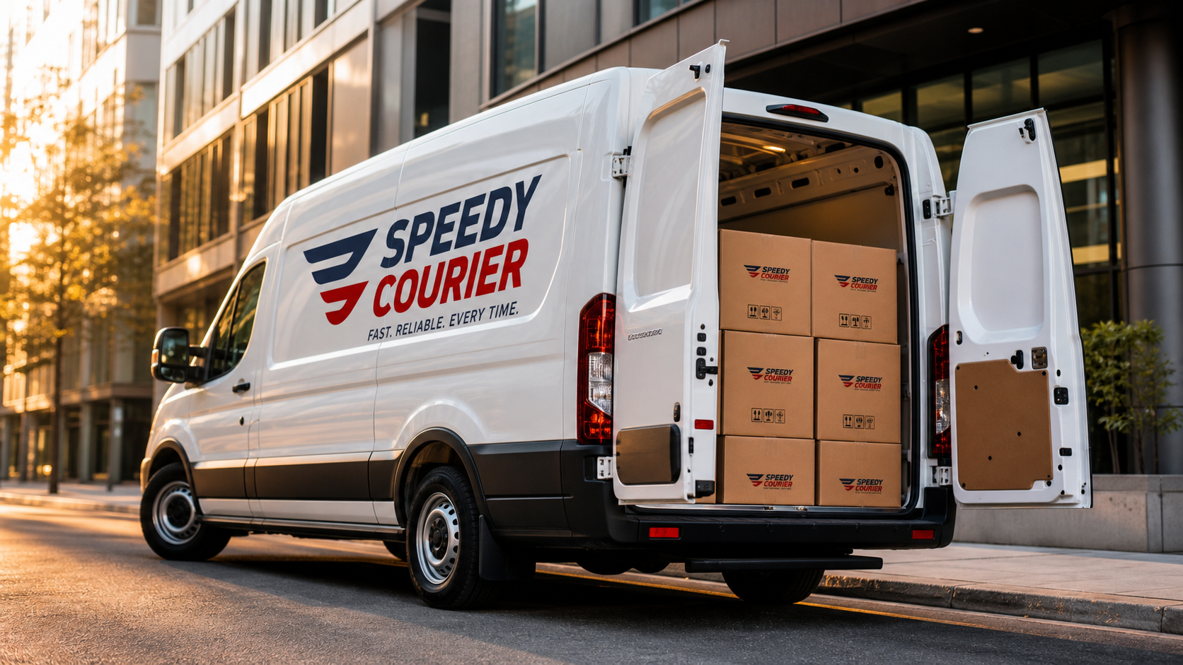 Speedy Courier delivery van loaded with parcels